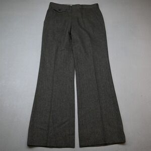 Vtg Bespoke 30x32 Gray Herringbone Wool Tweed Flat Front Bootcut Dress Pants